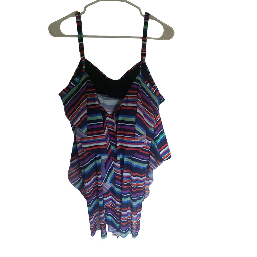 Mazu Swim Womens Plus Size 3X Multi Color Striped Ruffle Tiered Tankini Padded